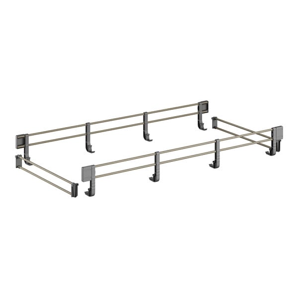 A white metal frame with two metal bars.