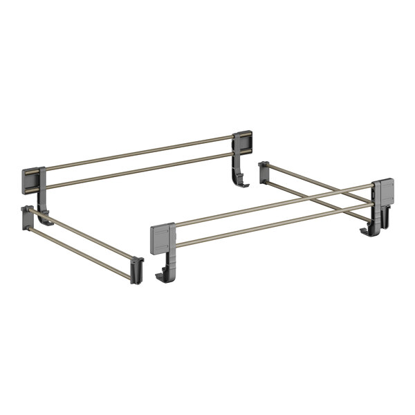 A white metal frame with two metal bars and metal handles.