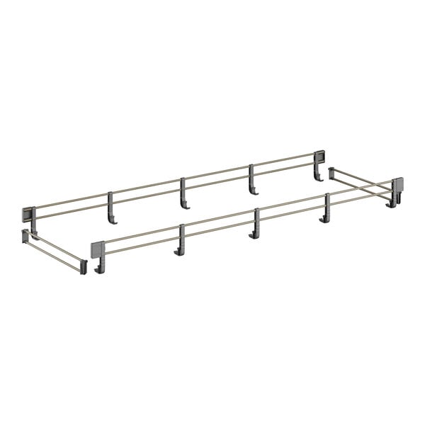 A pair of metal railings with metal rods.