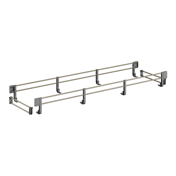 A pair of metal railings for a wire shelf.