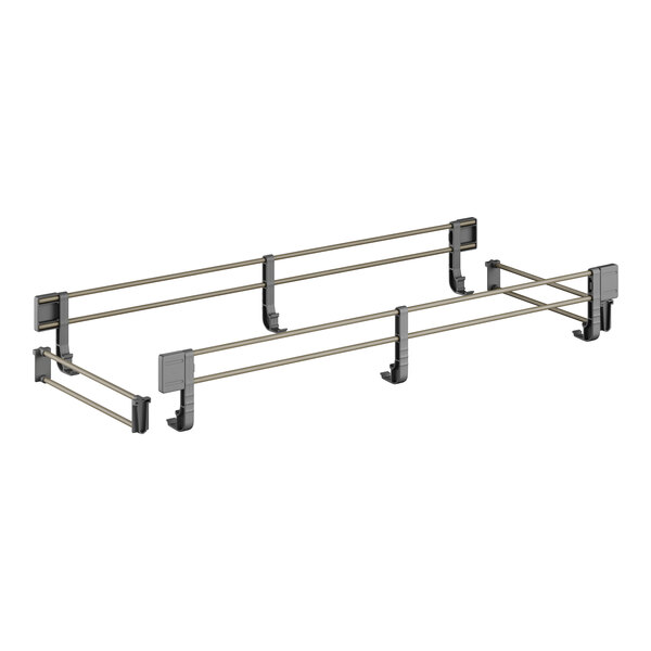 A metal shelf rail kit with two bars.