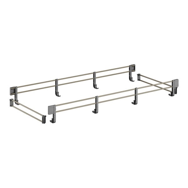 A metal frame with a pair of metal railings.