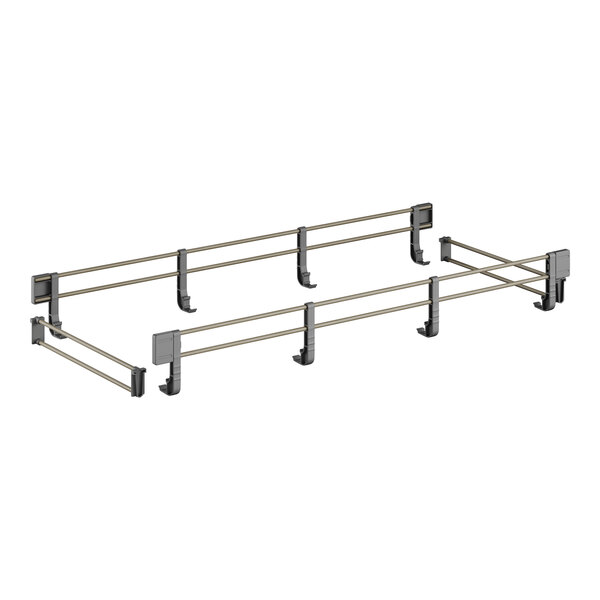 A white metal shelf rail kit with four metal rods and two metal handles.
