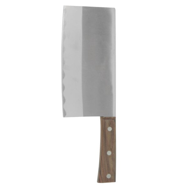 A Thunder Group stainless steel cleaver with a riveted wood handle.