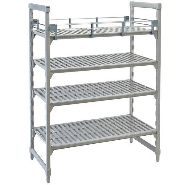 A gray metal Cambro shelf rail kit for a Cambro Camshelving Premium unit.