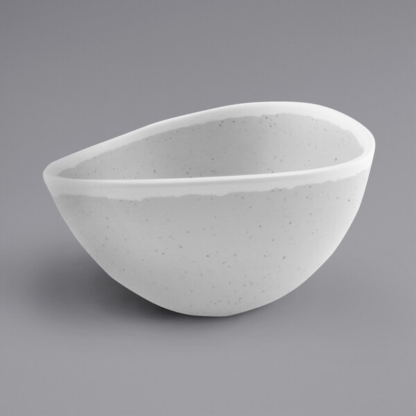 A white Elite Global Solutions melamine bowl with gray specks.
