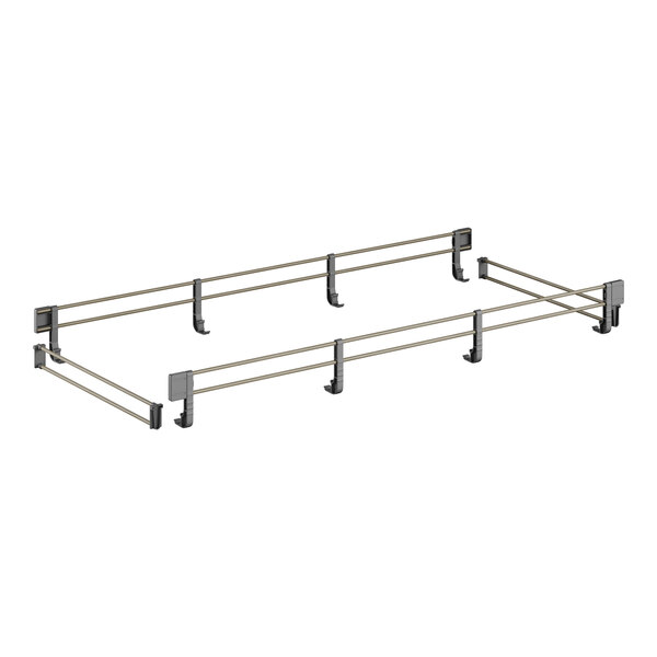 A metal frame with metal bars and metal rods.