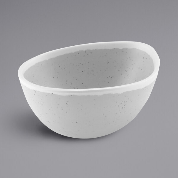 A white Elite Global Solutions melamine bowl with specks.