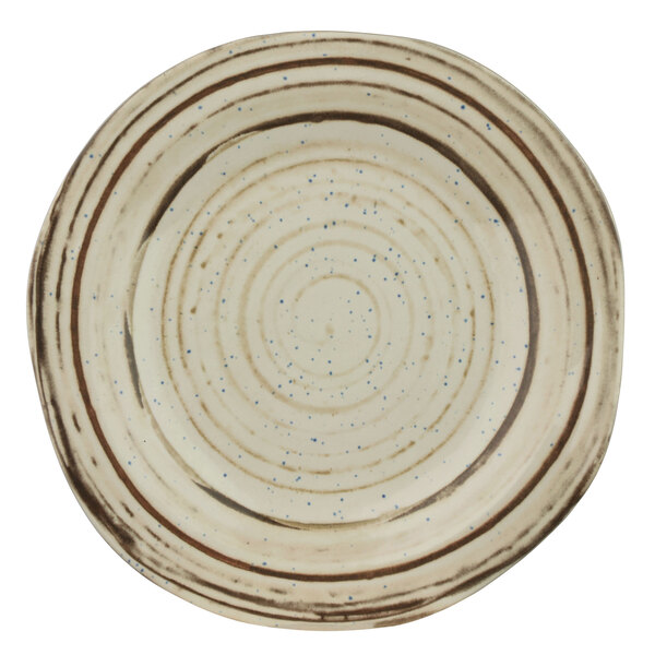 An Elite Global Solutions Doheny melamine plate with a brown speckled beach design.