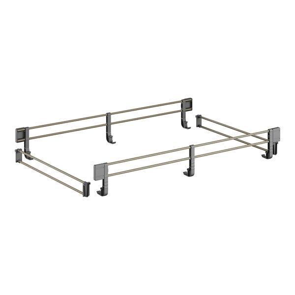 A metal shelf rail kit with four metal bars.