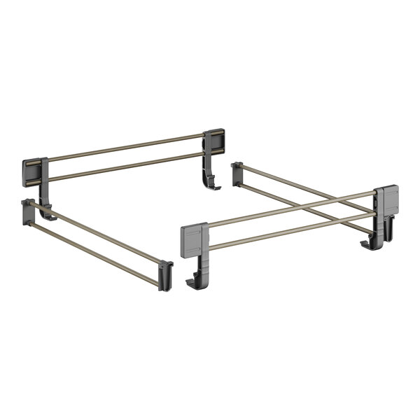 A white metal shelf rail kit for Cambro Camshelving with two bars and two handles.