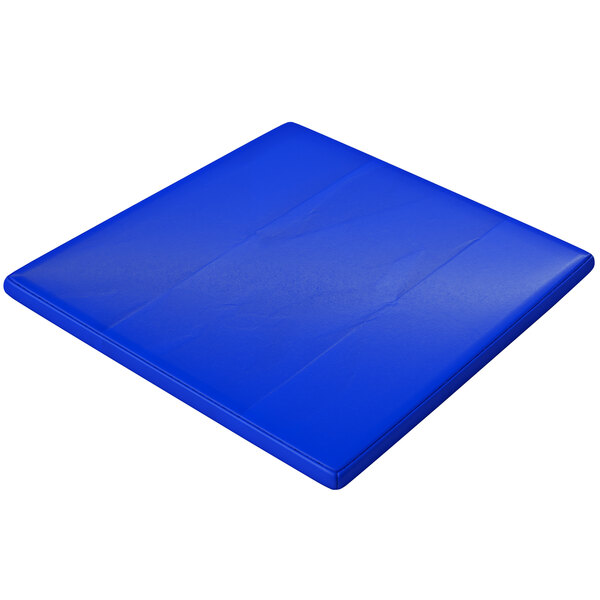 A blue vinyl floor mat with a white background.