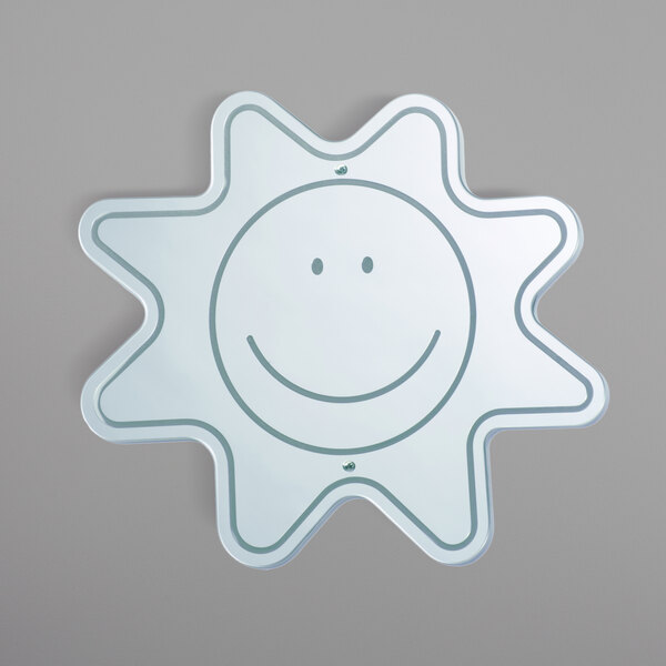 A white sun with a smiling face on it.