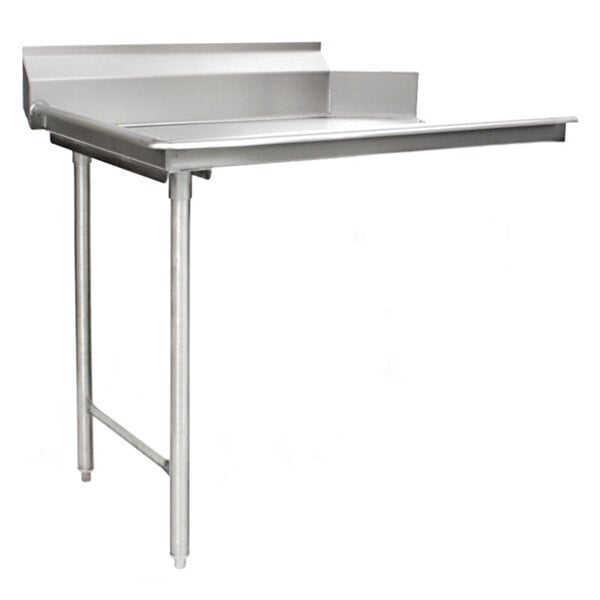 An Eagle Group stainless steel dish table with a metal shelf.