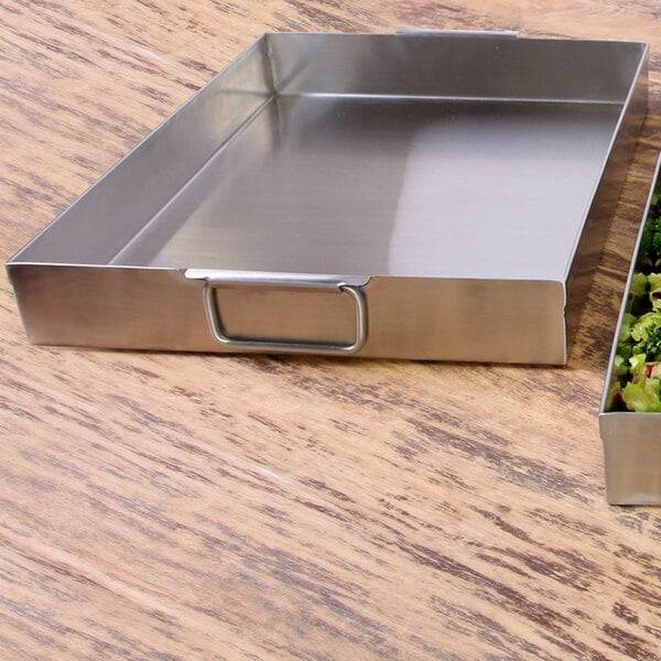 Choice 15 1/2 x 11 1/2 Ambidextrous Stainless Steel Rectangular 6  Compartment Tray with Trapezoid Center