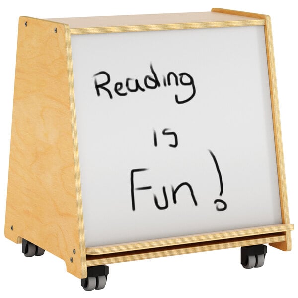 A Whitney Brothers mobile big book display with a white dry erase board.