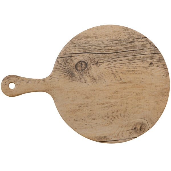 A GET faux oak wood melamine display board with a handle.