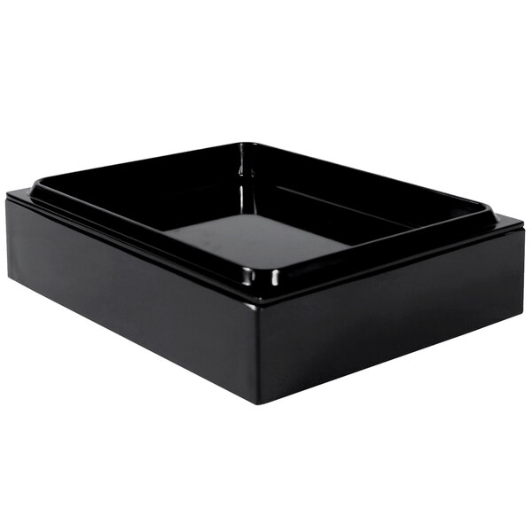 A black rectangular Elite Global Solutions melamine food pan lid.