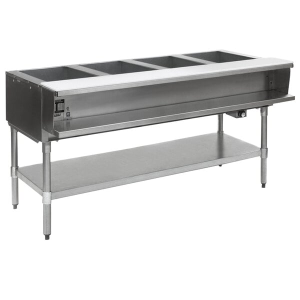 a large stainless steel food warmer
