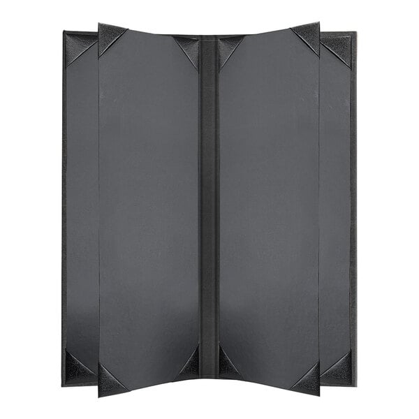 A black rectangular Tamarac menu cover with a black border and 6 open pages.