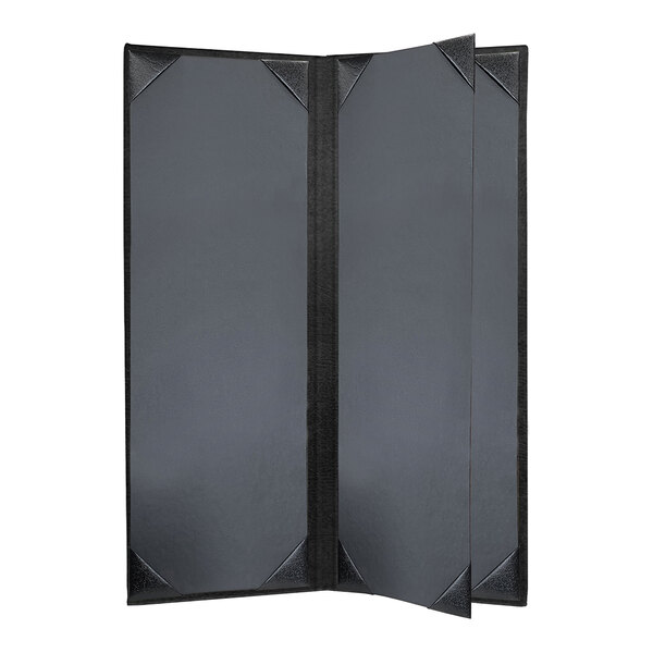 A grey rectangular menu cover with a black border and corners.