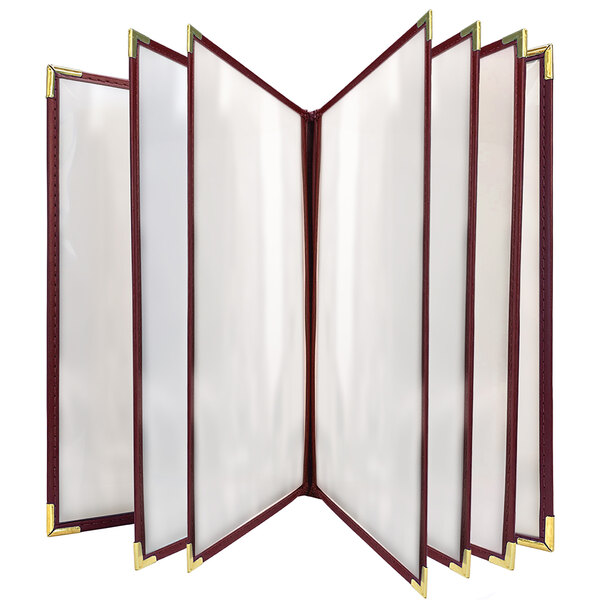 A close up of a white and brown framed H. Risch Seville menu cover with 12 views.