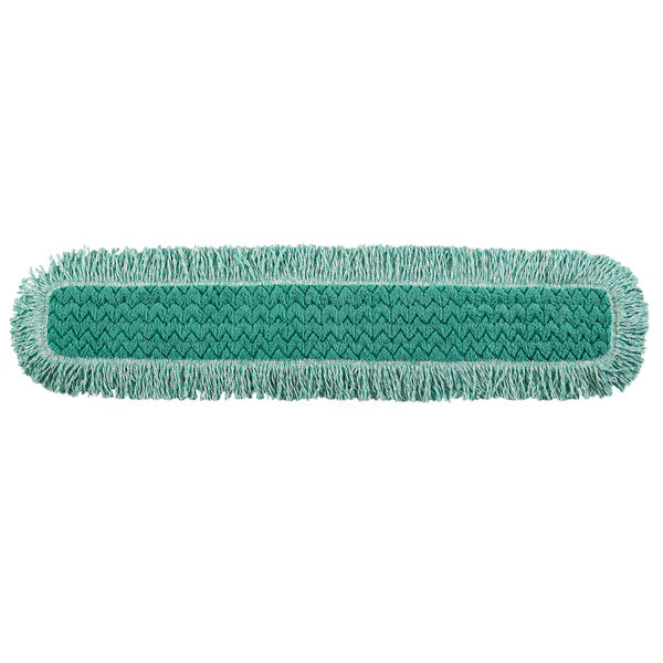 A green Rubbermaid microfiber fringed dust mop pad.