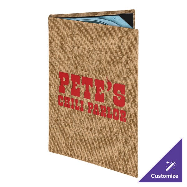 Menu Solutions WK120A Water Street Wicker 5 1/2" x 8 1/2" Customizable 2 View Menu Cover