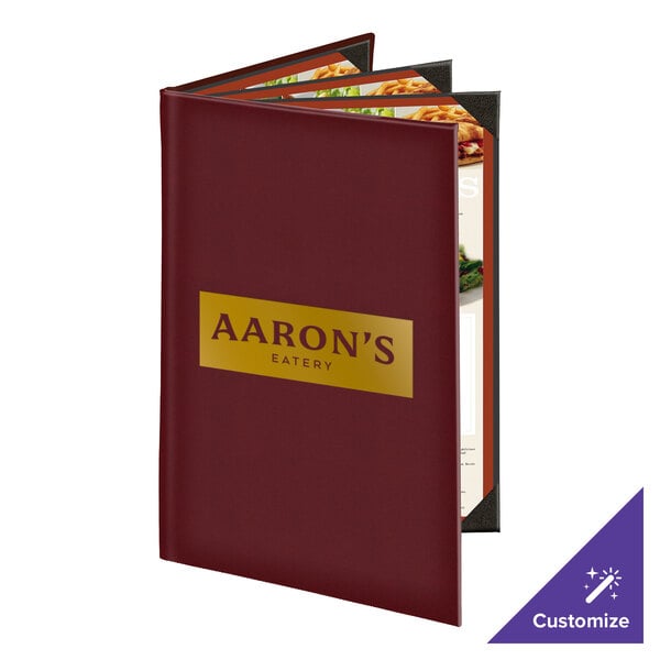 Menu Solutions K080D Kensington 8 1/2" x 14" Customizable Quad Panel 6 View Booklet Menu Cover
