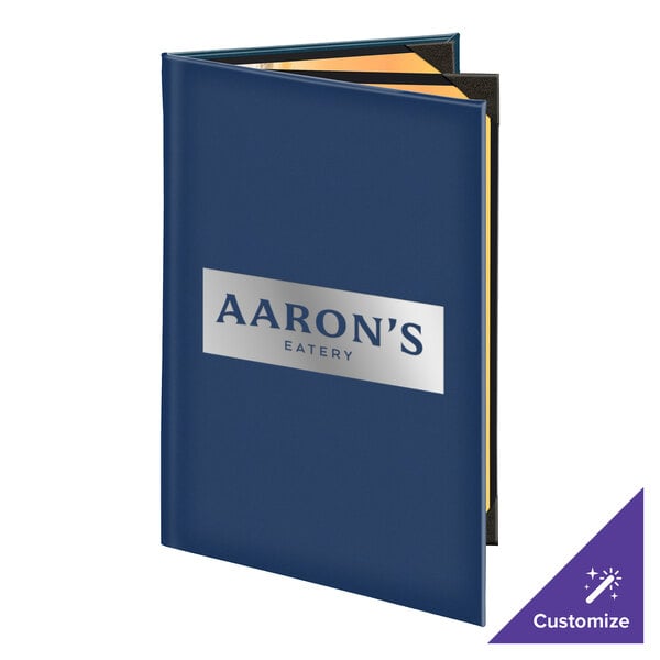 Menu Solutions K060D Kensington 8 1/2" x 14" Customizable Triple Panel 4 View Booklet Menu Cover