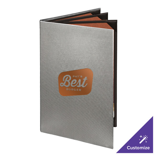Menu Solutions 860D Slim Line 8 1/2" x 14" Customizable Quad Panel 6 View Booklet Menu Cover