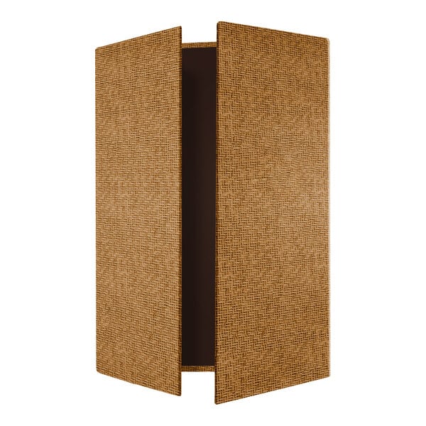 Menu Solutions WK155D Water Street Wicker 4 1/4" x 8 1/2" x 14" Gatefold Style 3 View Menu Cover
