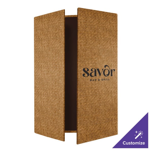 Menu Solutions WK155D Water Street Wicker 4 1/4" x 8 1/2" Customizable x 14" Gatefold Style 3 View Menu Cover