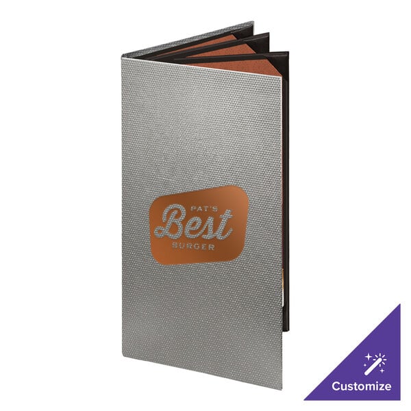 Menu Solutions 860B Slim Line 5 1/2" x 11" Customizable Quad Panel 6 View Booklet Menu Cover