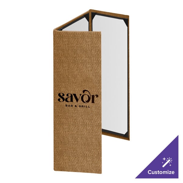 Menu Solutions WK130BD Water Street Wicker 4 1/4" x 14" Customizable 3 View Continuous Menu Cover