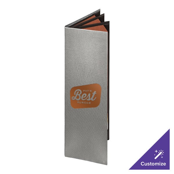 Menu Solutions 860BD Slim Line 4 1/4" x 14" Customizable Quad Panel 6 View Booklet Menu Cover