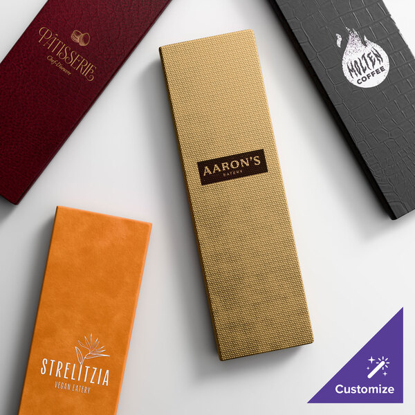 A selection of slim, customizable three-view menu covers in various colors and textures.