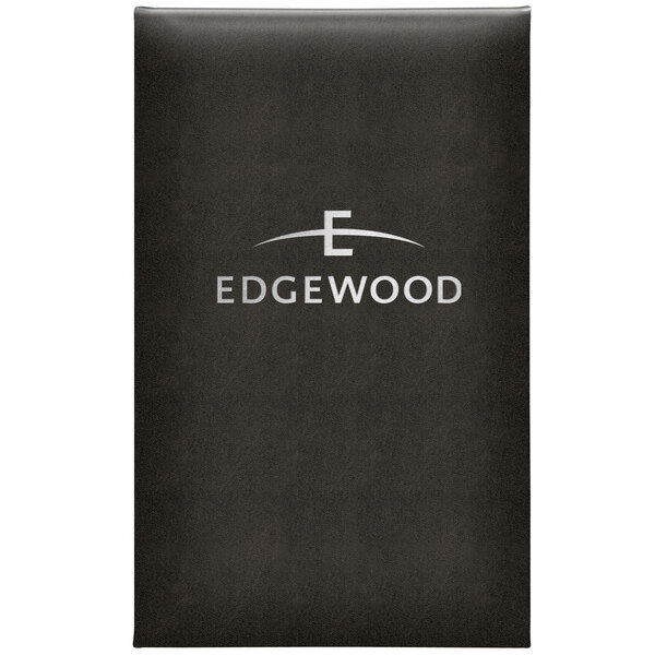 A black rectangular Menu Solutions Kensington menu cover with white text on it.