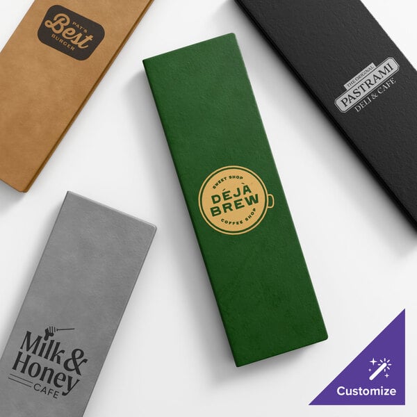 A selection of customizable triple panel booklet menu covers in various colors and designs.