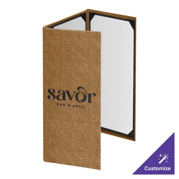 Menu Solutions WK130BA Water Street Wicker 4 1/4" x 11" Customizable 3 View Continuous Menu Cover