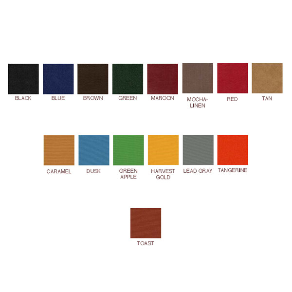 A color chart with red and green squares and other fabric swatches.