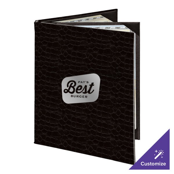 Menu Solutions 840C Slim Line 8 1/2" x 11" Customizable Triple Panel 4 View Booklet Menu Cover