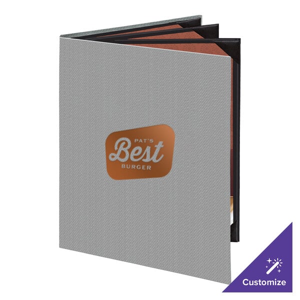 Menu Solutions 860C Slim Line 8 1/2" x 11" Customizable Quad Panel 6 View Booklet Menu Cover