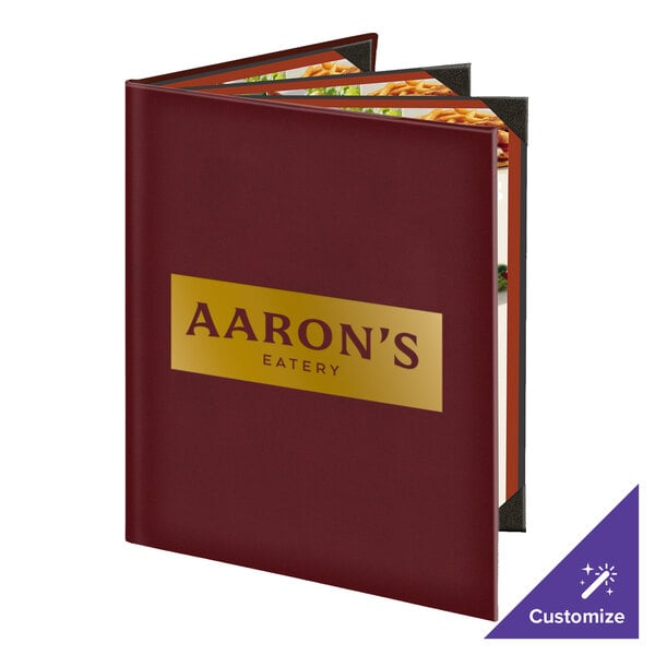 Menu Solutions K080C Kensington 8 1/2" x 11" Customizable Quad Panel 6 View Booklet Menu Cover