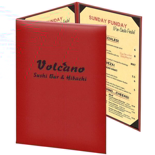 a red menu with black text