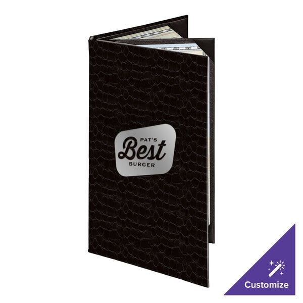 Menu Solutions 840B Slim Line 5 1/2" x 11" Customizable Triple Panel 4 View Booklet Menu Cover