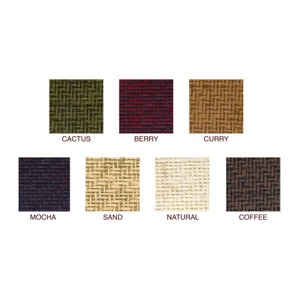 A close-up of a red and black woven wicker Menu Solutions cover.