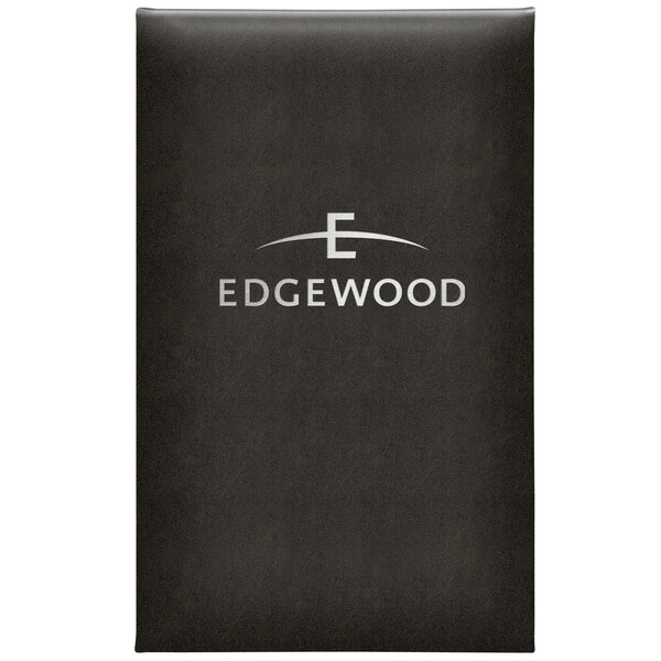 A black rectangular Menu Solutions menu cover with white customizable text.