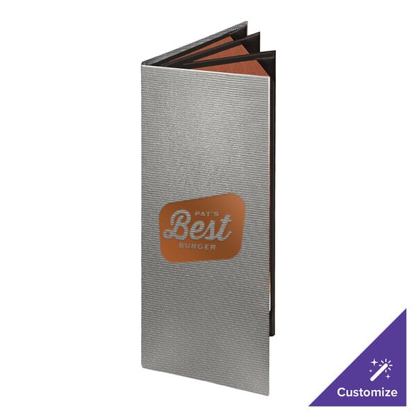 Menu Solutions 860BA Slim Line 4 1/4" x 11" Customizable Quad Panel 6 View Booklet Menu Cover