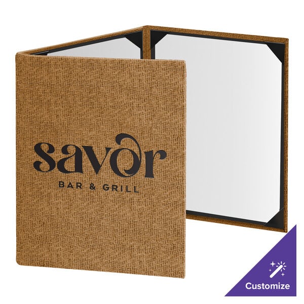 Menu Solutions WK130C Water Street Wicker 8 1/2" x 11" Customizable 3 View Continuous Menu Cover